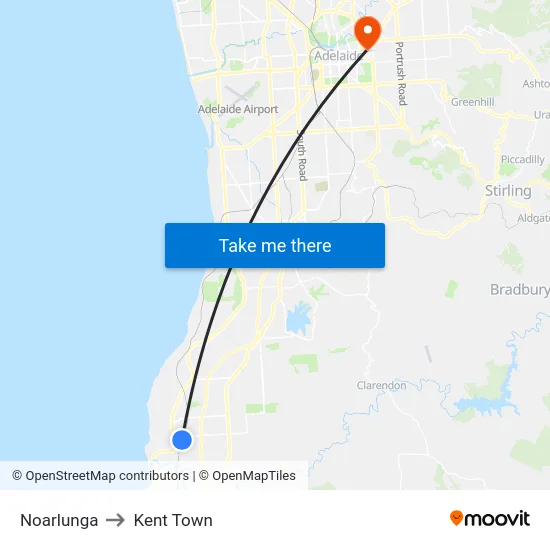Noarlunga to Kent Town map