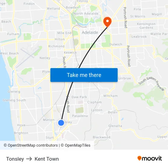 Tonsley to Kent Town map