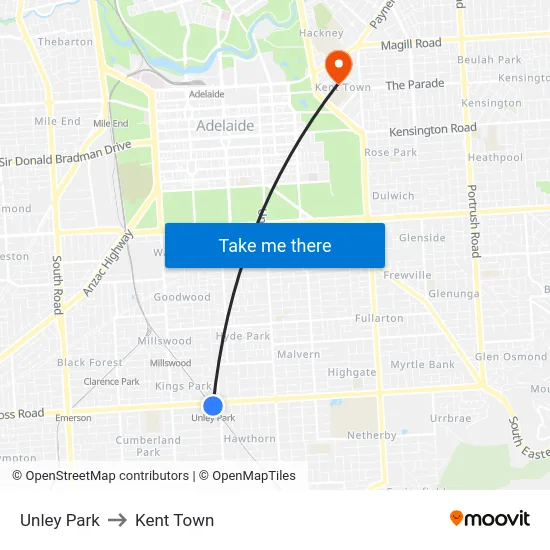 Unley Park to Kent Town map