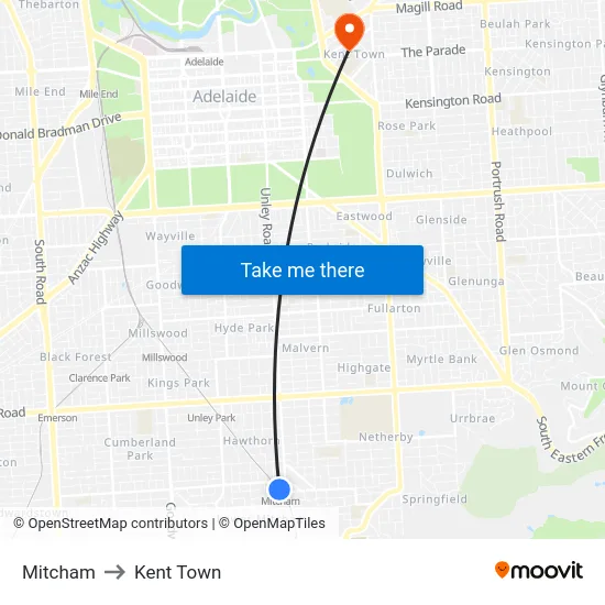 Mitcham to Kent Town map