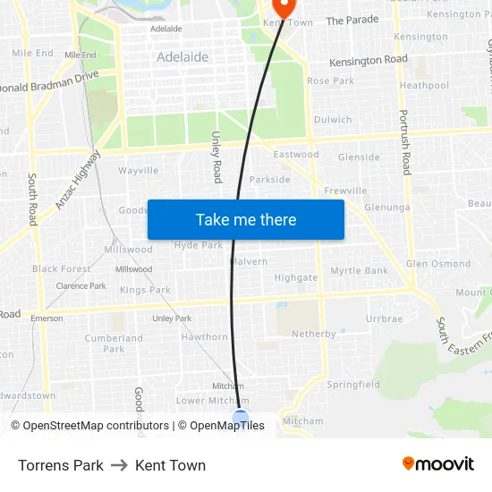 Torrens Park to Kent Town map