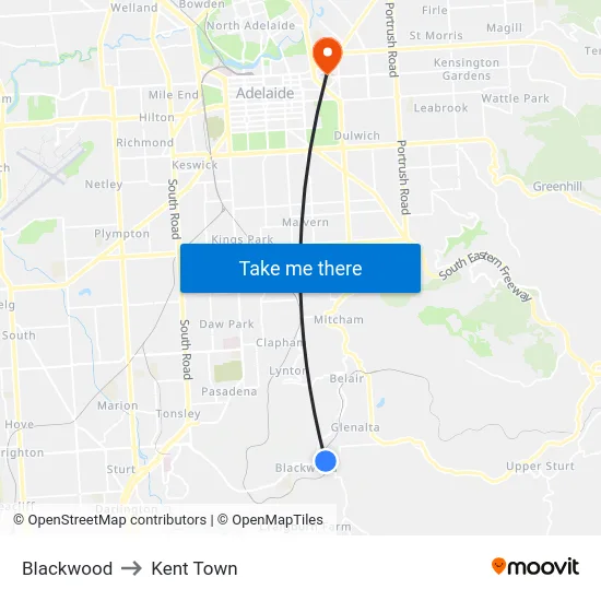 Blackwood to Kent Town map