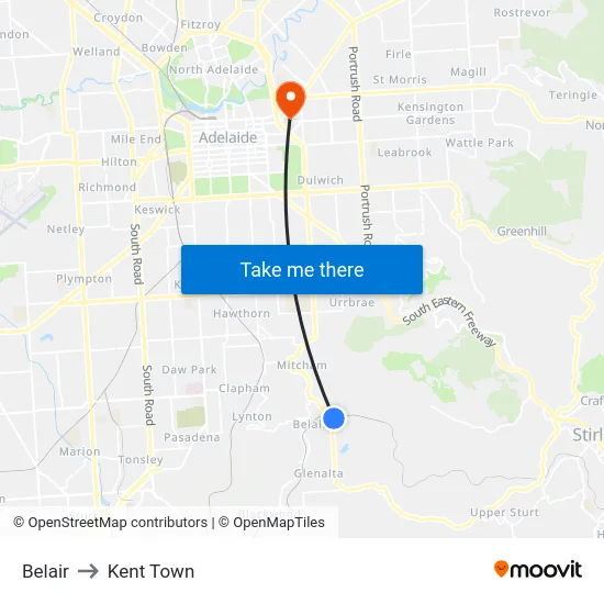 Belair to Kent Town map