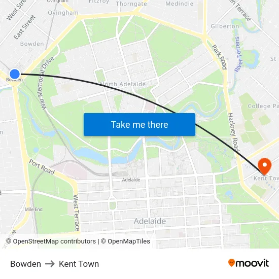 Bowden to Kent Town map