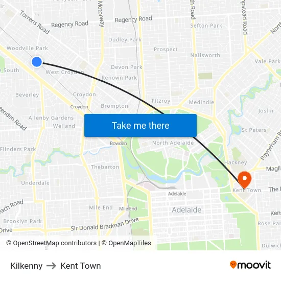 Kilkenny to Kent Town map