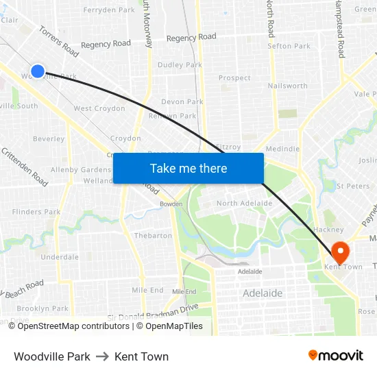 Woodville Park to Kent Town map