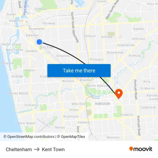 Cheltenham to Kent Town map