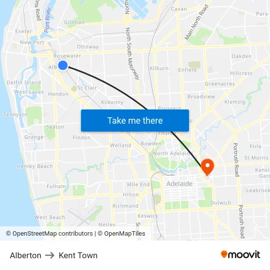 Alberton to Kent Town map