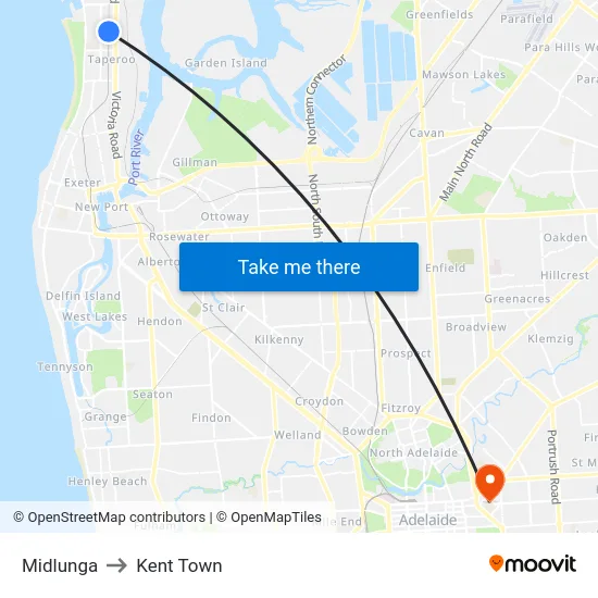 Midlunga to Kent Town map