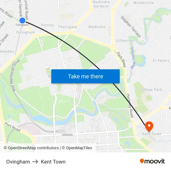 Ovingham to Kent Town map