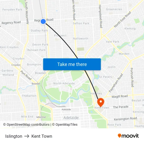 Islington to Kent Town map