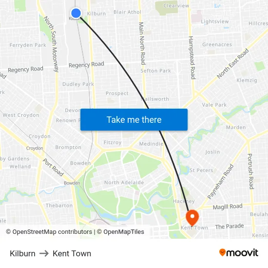 Kilburn to Kent Town map