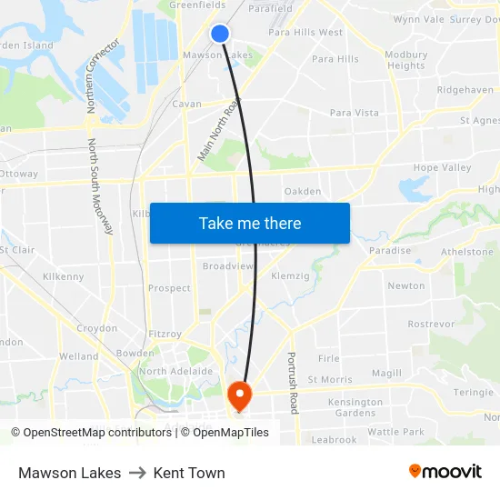 Mawson Lakes to Kent Town map