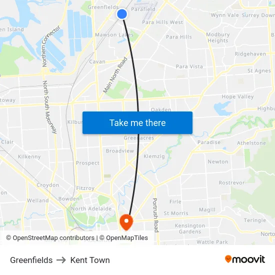 Greenfields to Kent Town map