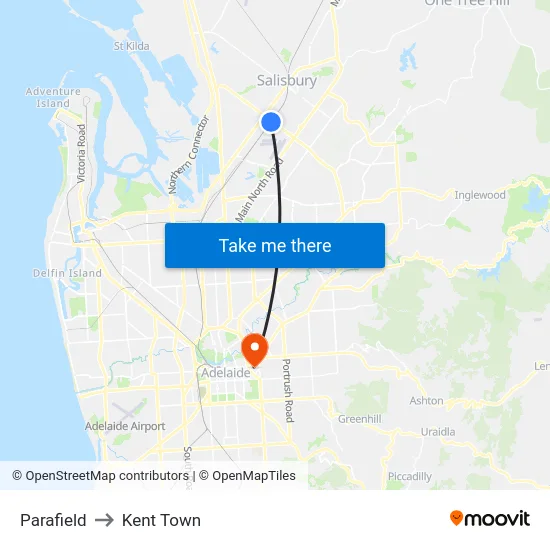 Parafield to Kent Town map