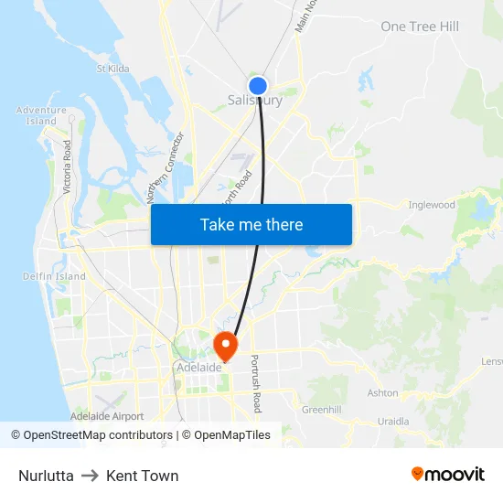 Nurlutta to Kent Town map