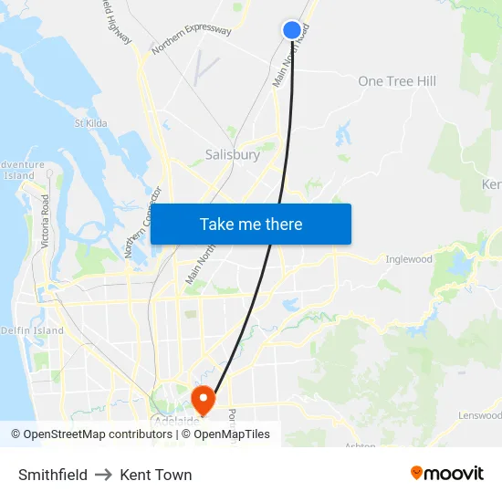 Smithfield to Kent Town map
