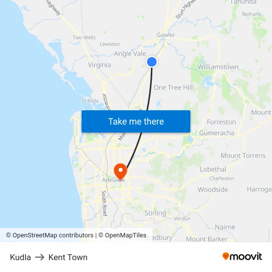 Kudla to Kent Town map