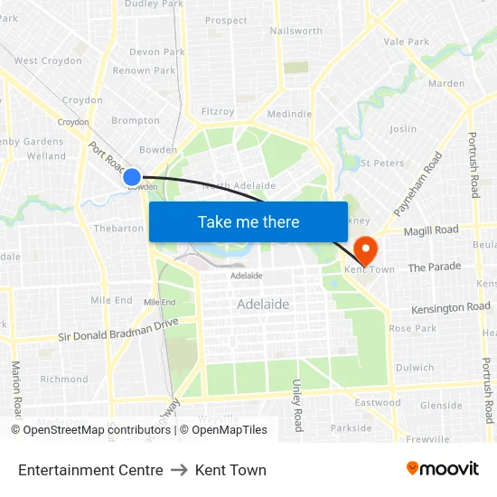 Entertainment Centre to Kent Town map