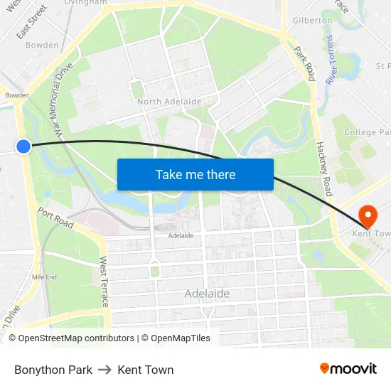 Bonython Park to Kent Town map