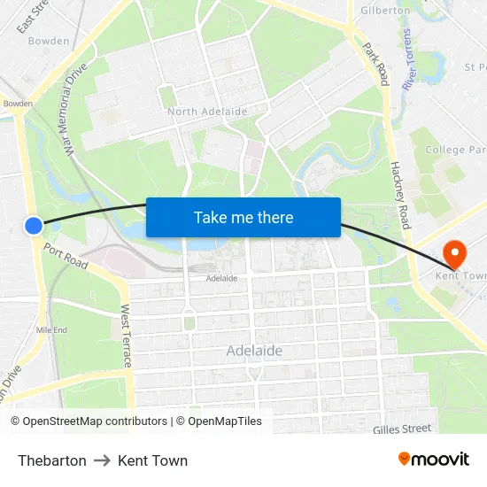 Thebarton to Kent Town map