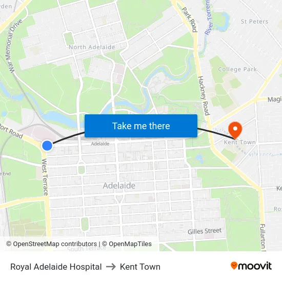 Royal Adelaide Hospital to Kent Town map