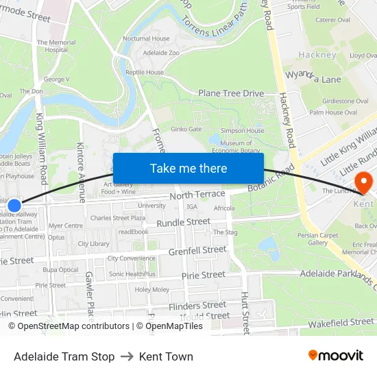 Adelaide Tram Stop to Kent Town map