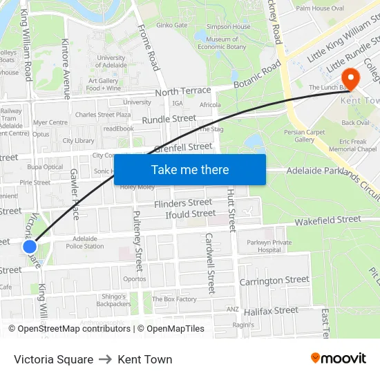Victoria Square to Kent Town map