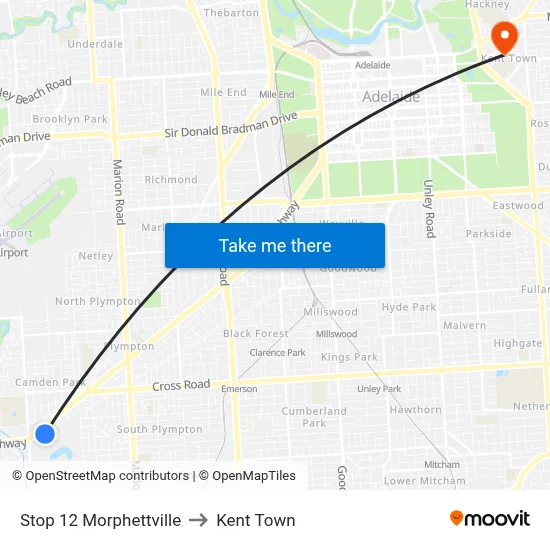Stop 12 Morphettville to Kent Town map
