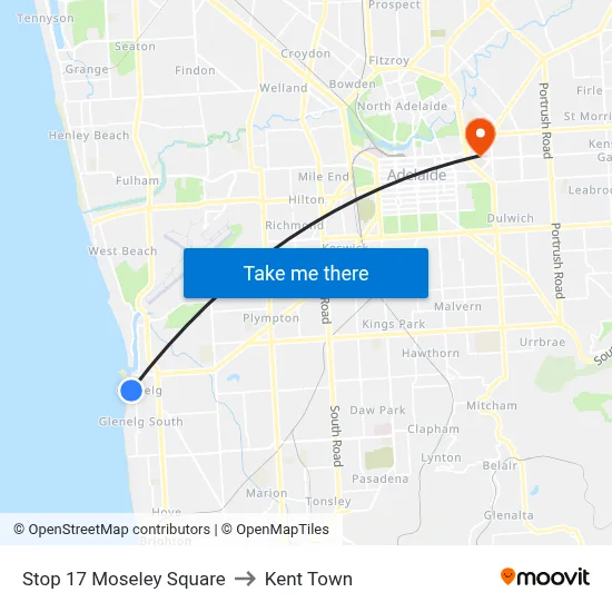 Stop 17 Moseley Square to Kent Town map