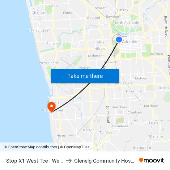 Stop X1 West Tce - West side to Glenelg Community Hospital Inc map