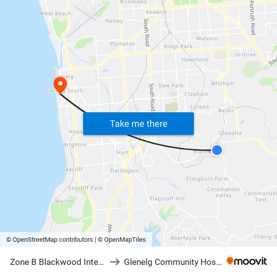 Zone B Blackwood Interchange to Glenelg Community Hospital Inc map