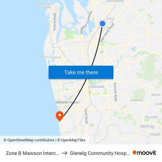 Zone B Mawson Interchange to Glenelg Community Hospital Inc map