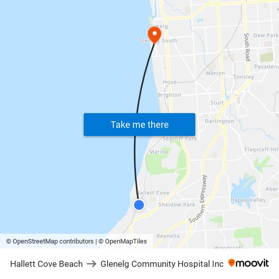 Hallett Cove Beach to Glenelg Community Hospital Inc map