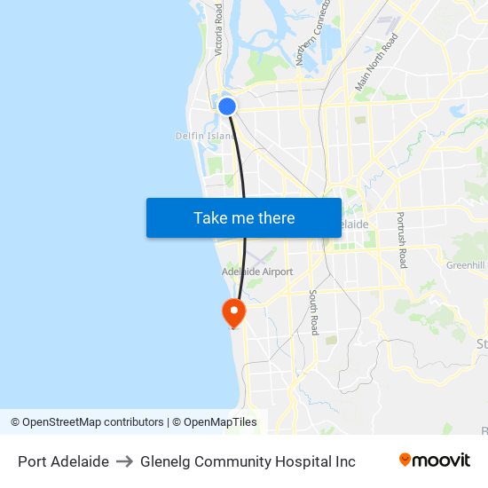 Port Adelaide to Glenelg Community Hospital Inc map