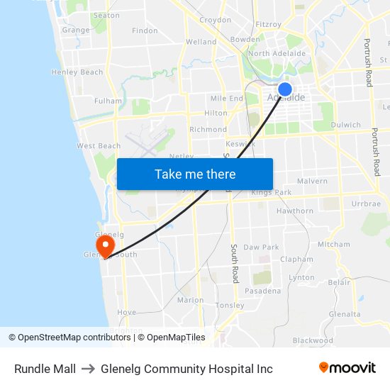 Rundle Mall to Glenelg Community Hospital Inc map