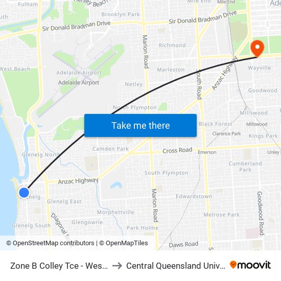 Zone B Glenelg Interchange - West side to Central Queensland University map