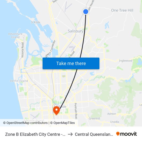 Zone B Elizabeth City Centre - North West side to Central Queensland University map