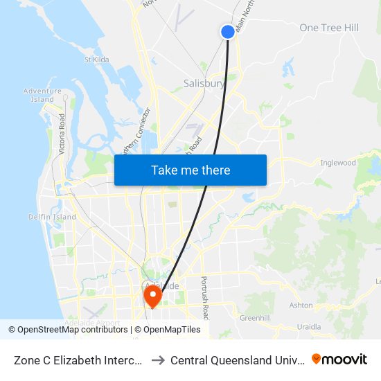 Zone C Elizabeth Interchange to Central Queensland University map