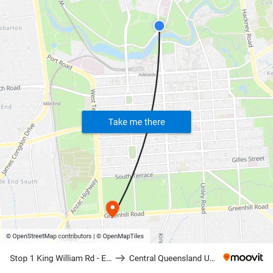 Stop 1 King William Rd - East side to Central Queensland University map