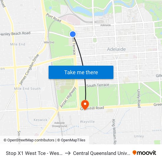 Stop X1 West Tce - West side to Central Queensland University map