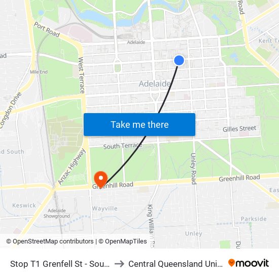 Stop T1 Grenfell St - South side to Central Queensland University map