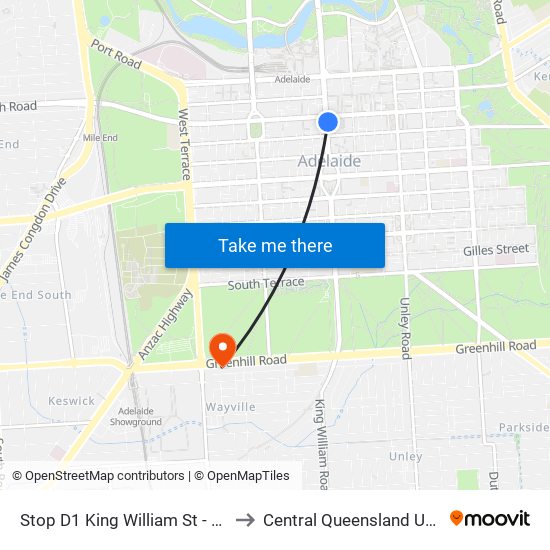 Stop D1 King William St - East side to Central Queensland University map