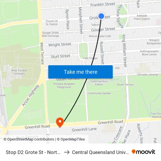 Stop D2 Grote St - North side to Central Queensland University map