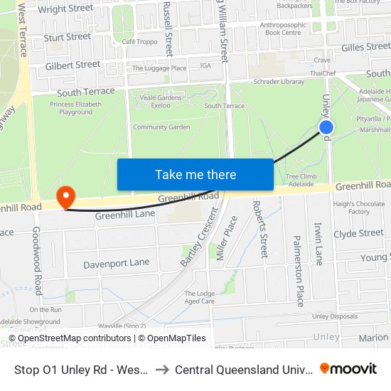 Stop O1 Unley Rd - West side to Central Queensland University map