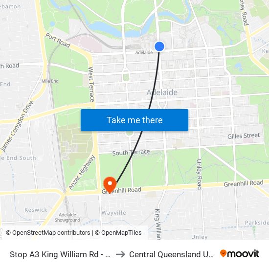 Stop A3 King William Rd - East side to Central Queensland University map