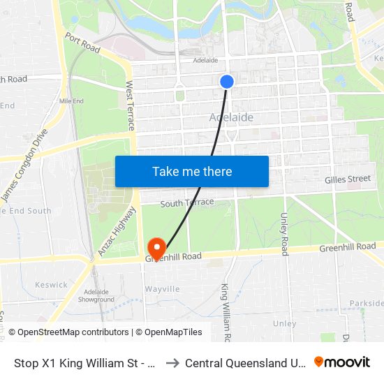 Stop X1 King William St - West side to Central Queensland University map