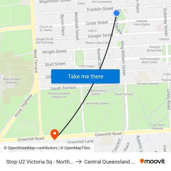 Stop U2 Victoria Sq - North West side to Central Queensland University map