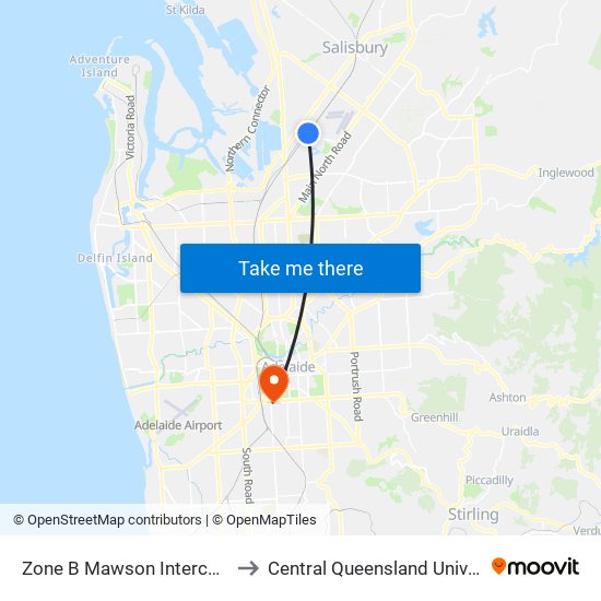 Zone B Mawson Interchange to Central Queensland University map