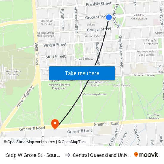 Stop W Grote St - South side to Central Queensland University map